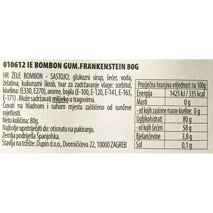 BOMBON GUMENI IE FRANKENSTEIN 80g DUPIN