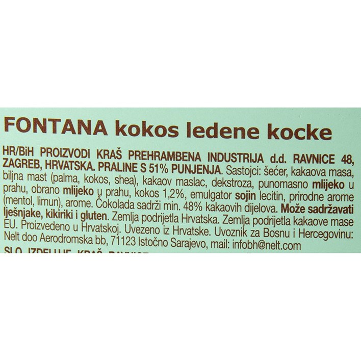 BOMBONIJERA FONTANA KOKOS LEDENE KOCKE 80g KRAŠ