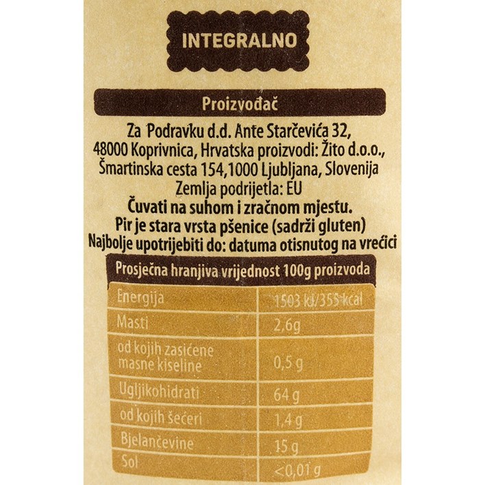 BRAŠNO PIROVO INTEGRALNO 1kg PODRAVKA