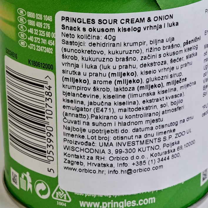 ČIPS PRINGLES SOUR CREAM & ONION 40g ORBICO