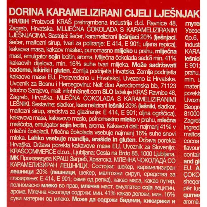 ČOKOLADA DORINA KARAMELA CIJELI LJEŠNJAK 220g KRAŠ