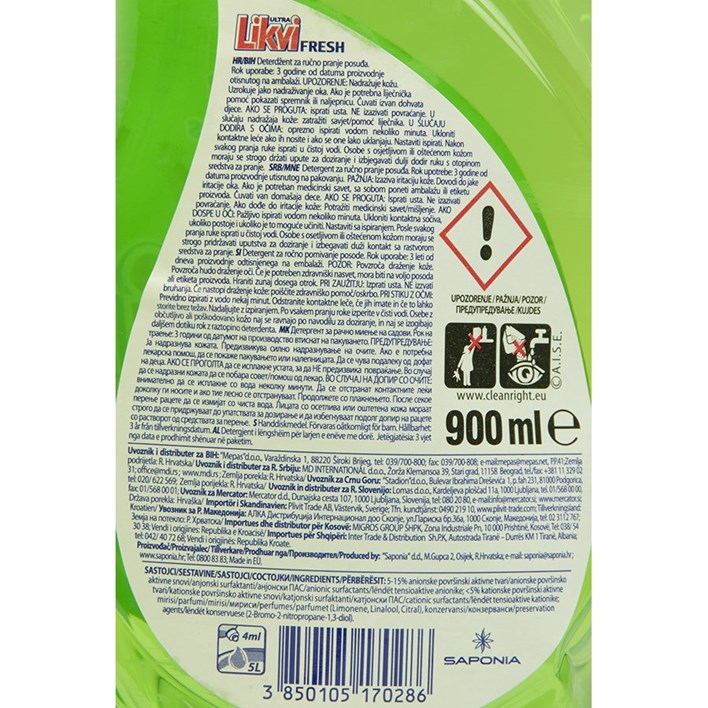 DETERĐENT LIKVI FRESH 900ml SAPONIA