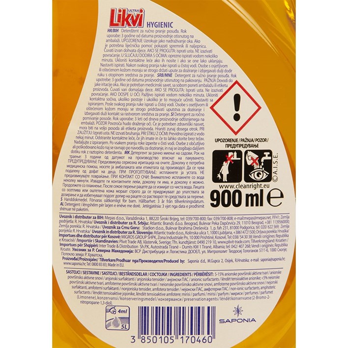 DETERĐENT LIKVI HYGIENIC 900ml SAPONIA