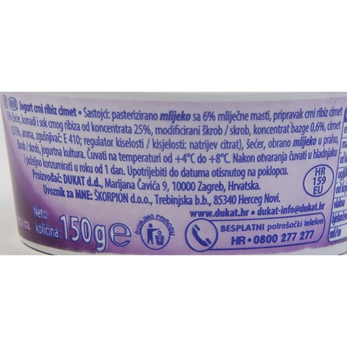 JOGURT DUKATOS CRNI RIBIZ CIMET 150G