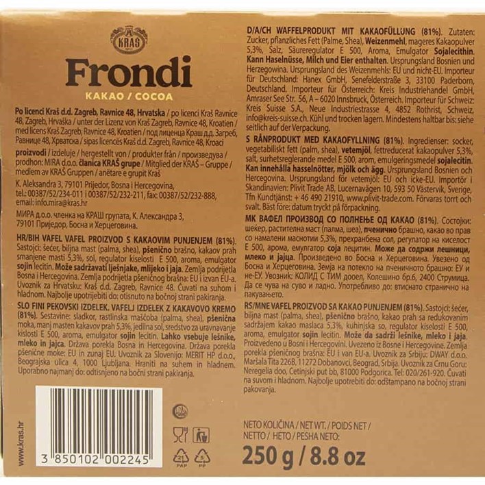 FRONDI VAFEL KAKAO 250g KRAŠ