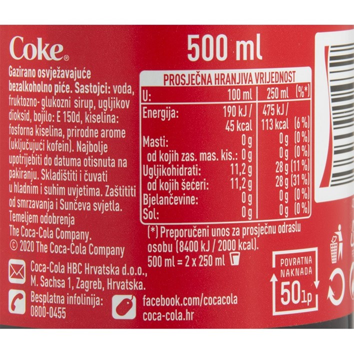 SOK GAZIRANI COCA COLA 0,5l PVC COCA COLA