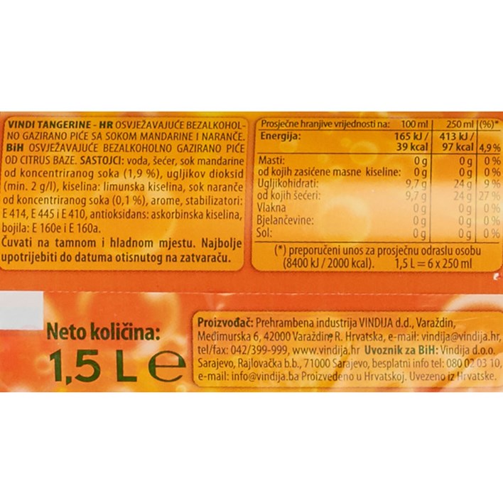 SOK GAZIRANI VINDIJA TANGERINE 1,5l VINDIJA