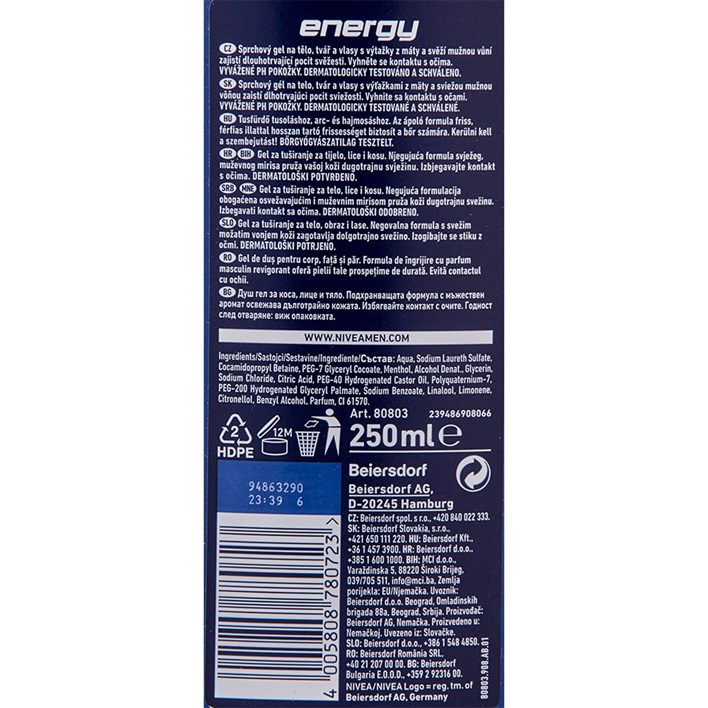 GEL ZA TUŠIRANJE NIVEA ENERGY MEN 250ML