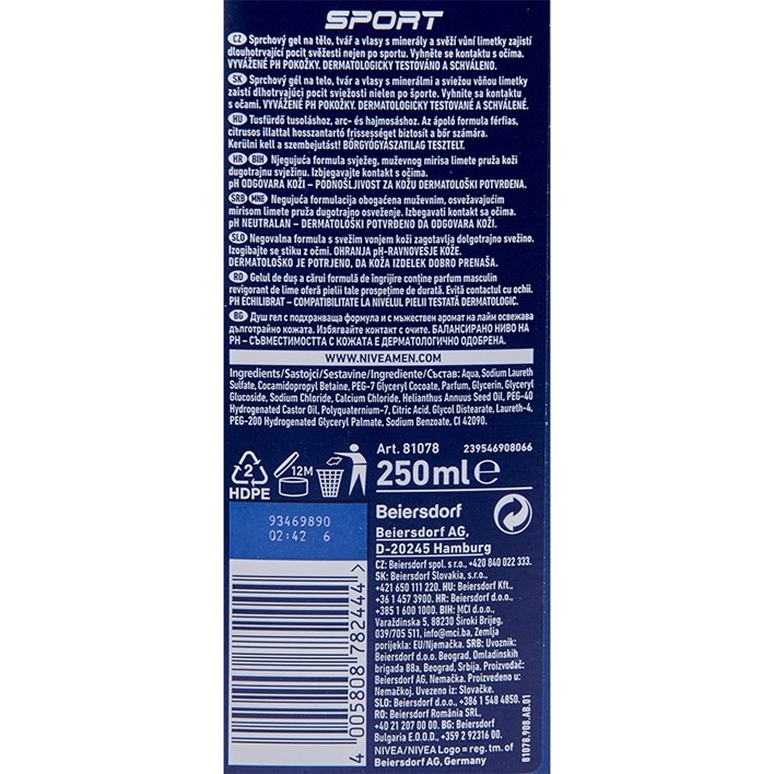 GEL ZA TUŠIRANJE NIVEA SPORT MEN250ML