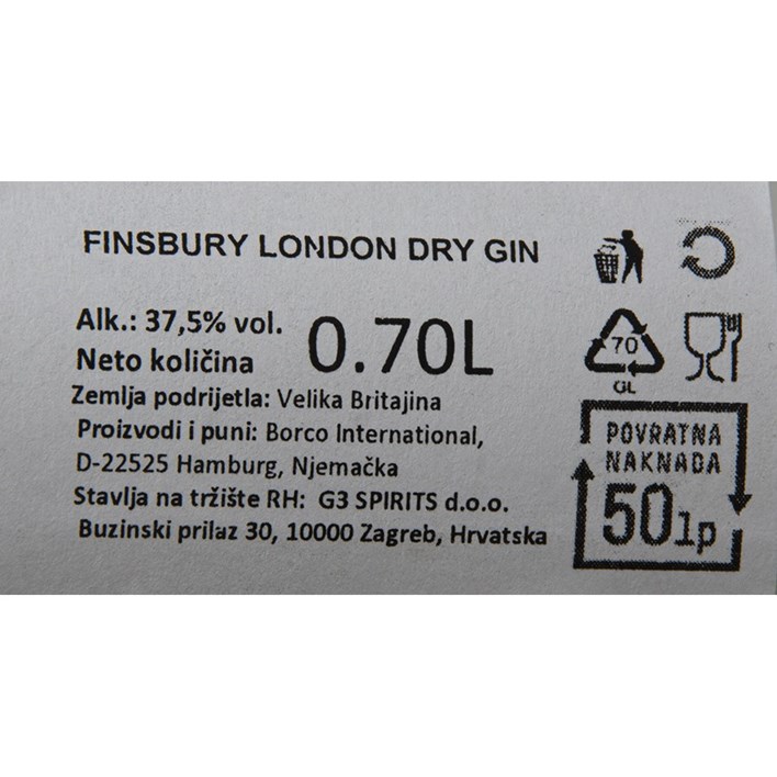 GIN FINSBURY LONDON DRY 0,70l G3 SPIRITS