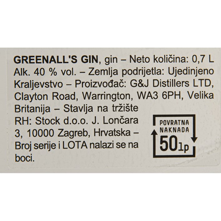 GIN GREENALLS 0,7l STOCK