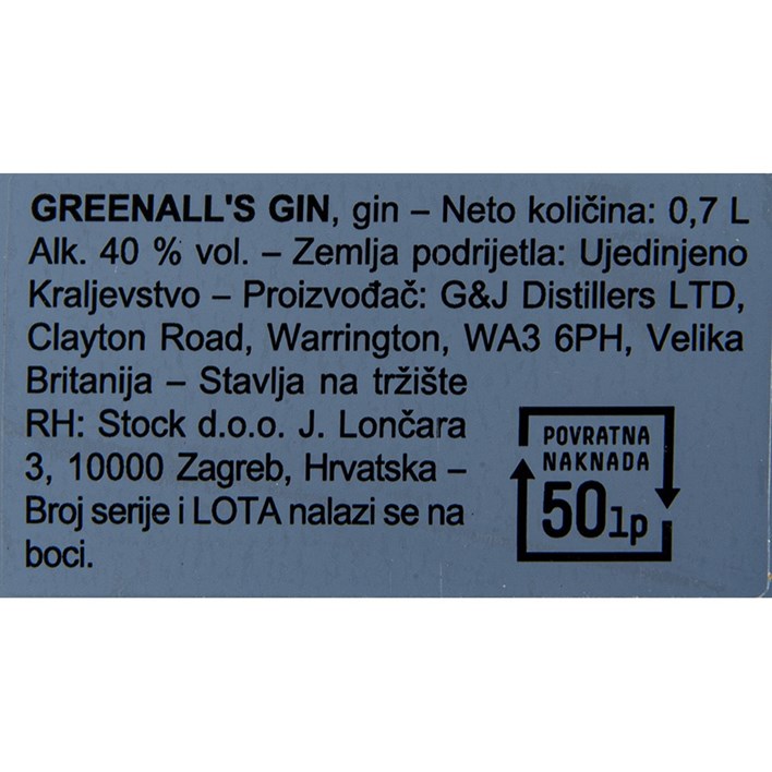 GIN GREENALLS BLUEBERRY 0,7l STOCK