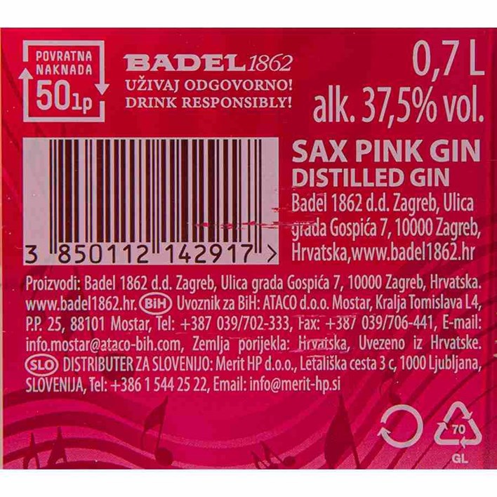 GIN SAX PINK 0,7l BADEL