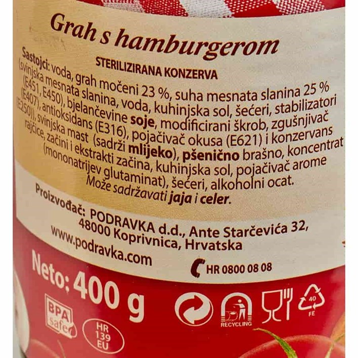 GOTOVO JELO GRAH S HAMBURGEROM 400g LIMENKA PODRAVKA