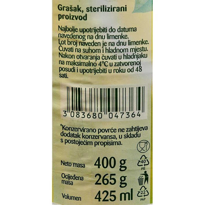 GRAŠAK BONDUELLE 400g LIMENKA ORBICO