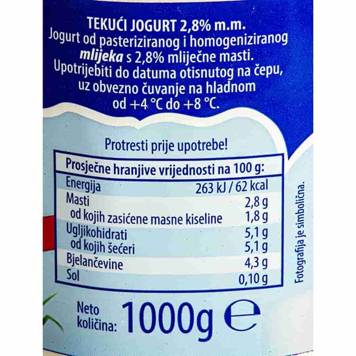 JOGURT TEKUĆI DOMAĆA KRAVICA 2,8%mm 1000g VINDIJA ULTRA