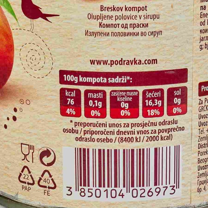 KOMPOT BRESKVA 820g PODRVAKA