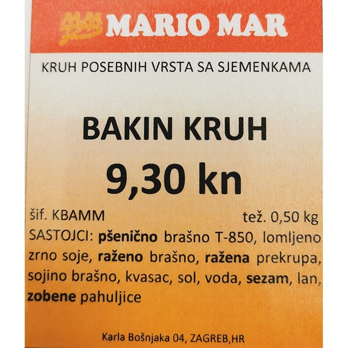 KRUH BAKIN 0,50kg MARIO MAR