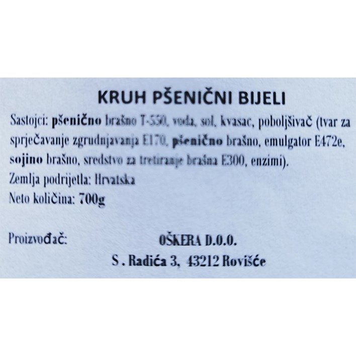 KRUH BIJELI 700g OšKERA