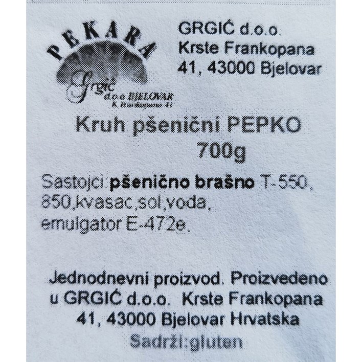 KRUH PEPKO POLUBIJELI 700g GRGIĆ