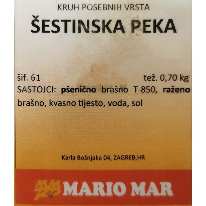 KRUH ŠESTINSKA PAEKA 0,70kg MARIO MAR