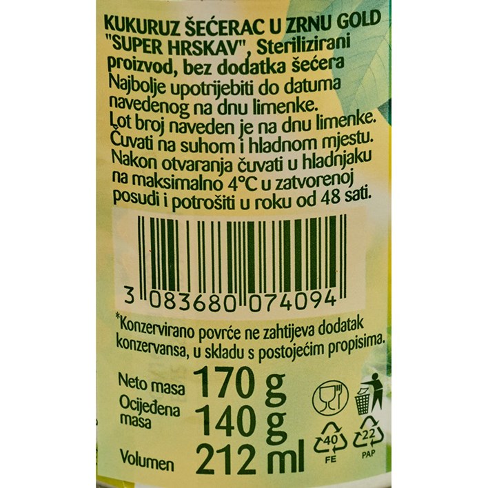 KUKURUZ ŠEĆERAC BONDUELLE GOLD 170g ORBICO