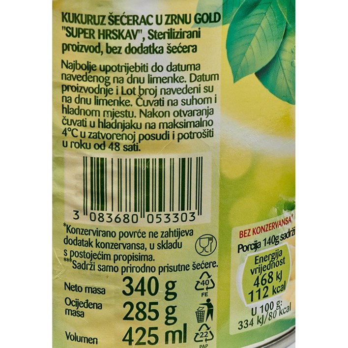 KUKURUZ ŠEĆERAC BONDUELLE GOLD 340g ORBICO