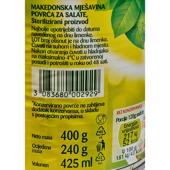 POVRĆE MAKEDONSKI MIX BONDUELLE 400g ORBICO