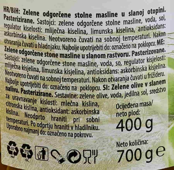 MASLINE ZELENE ODGORČENE 700g ZVIJEZDA