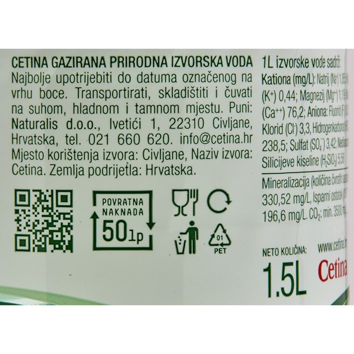 VODA MINERALNA CETINA 1,5l NATURALIS