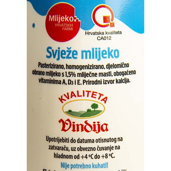 MLIJEKO SVJEŽE 21 1,5%mm 1l VINDIJA