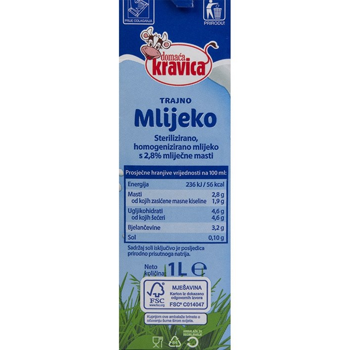 MLIJEKO TRAJNO DOMAĆA KRAVICA 1l VINDIJA ULTRA