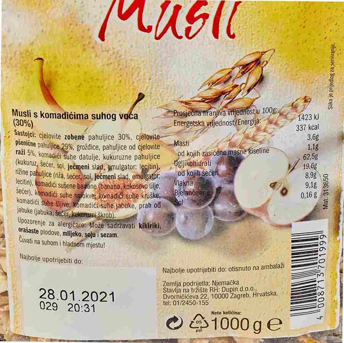 MUESLI FRUCHTE 1000g DUPIN