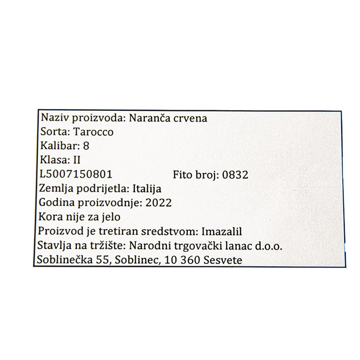 NARANČA CRVENA KL.II/NTL/246135/
