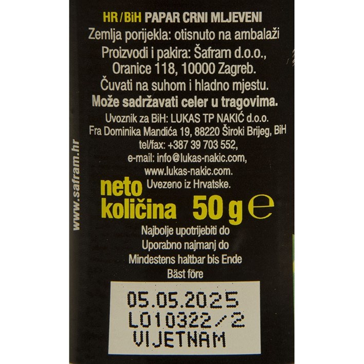 PAPAR CRNI MLJEVENI 50g BOČICA ŠAFRAM