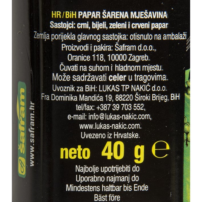 PAPAR ŠARENA MIJEŠAVINA 40g BOČICA MLINAC ŠAFRAM