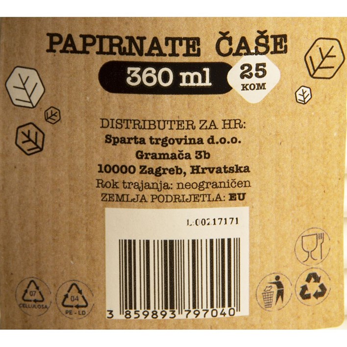 PAPIRNATE ČAŠE BIJELE 360ml 25kom SPARTA TRGOVINA