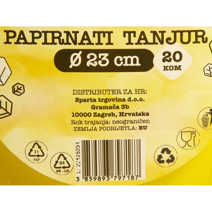 PAPIRNATI TANJUR ŽUTI 20kom SPARTA TRGOVINA