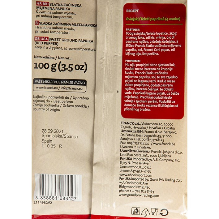 PAPRIKA MLJEVENA SLATKA 100g FRANCK