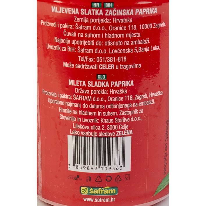 PAPRIKA MLJEVENA SLATKA 100g PVC ŠAFRAM