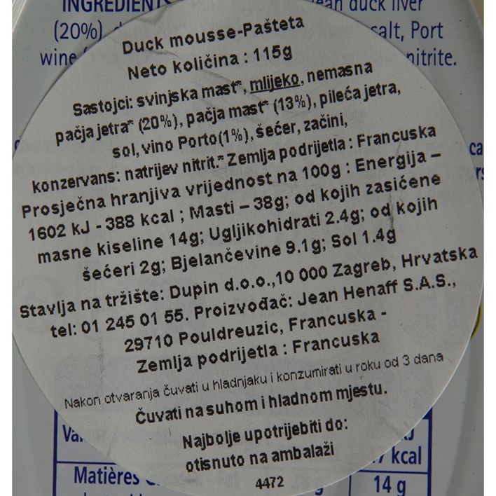 PAŠTETA PAČJA 115g DUPIN