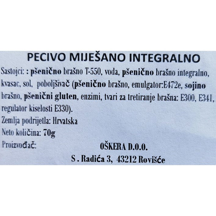 PECIVO INTEGRALNO 70G OŠKERA