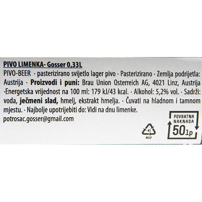 PIVO GOSSER 0,33l LIMENKA