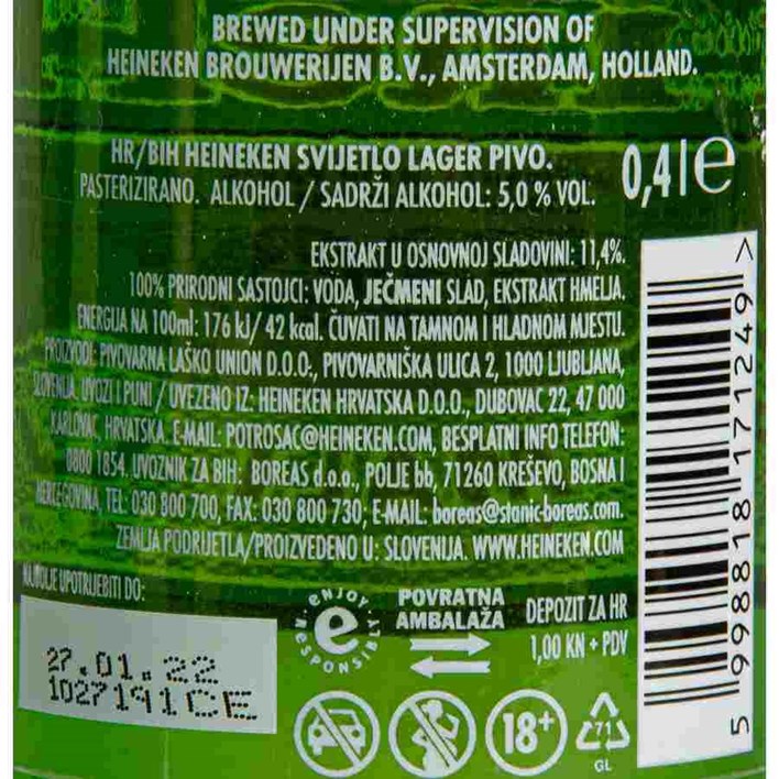 PIVO HEINEKEN 400ml POVRATNA AMBALAŽA