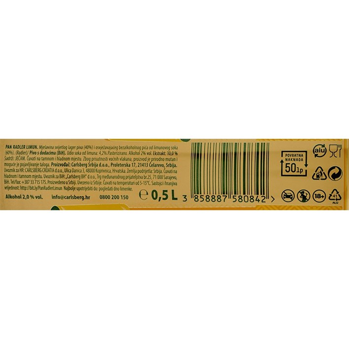 PIVO PAN RADLER LIMUN 0,5l LIMENKA CARLSBERG
