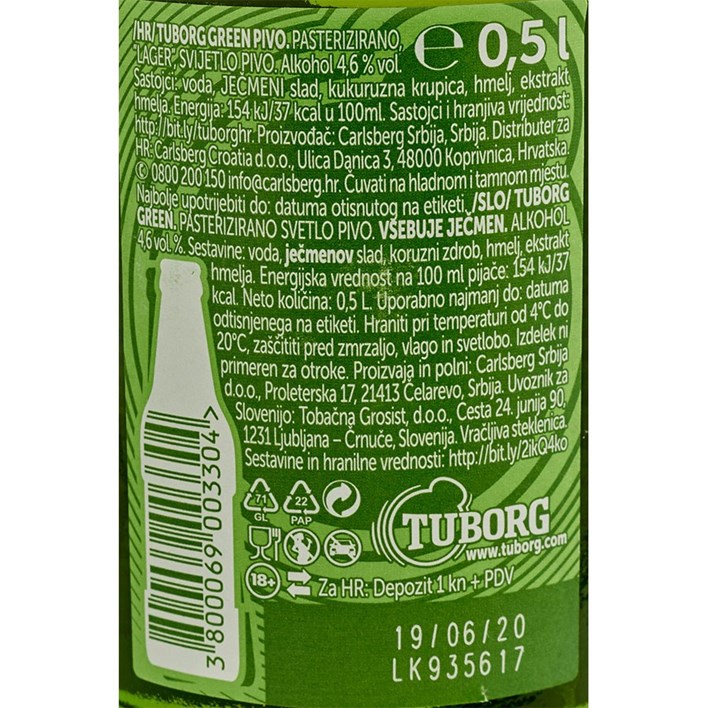 PIVO TUBORG GREEN 0,5l POVRATNA AMBALAŽA CARLSBERG