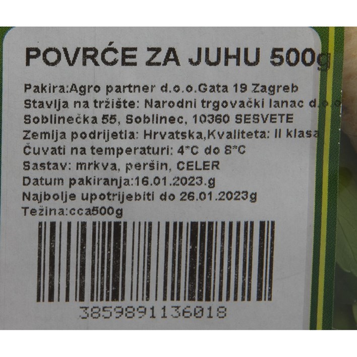 POVRĆE ZA JUHU SVJEŽE 500G NTL