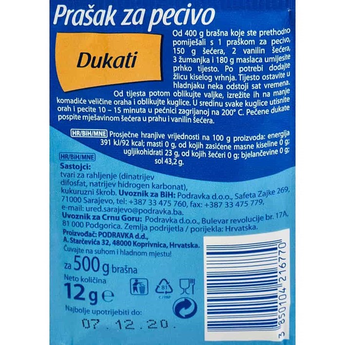 PRAŠAK ZA PECIVO 12G PODRAVKA