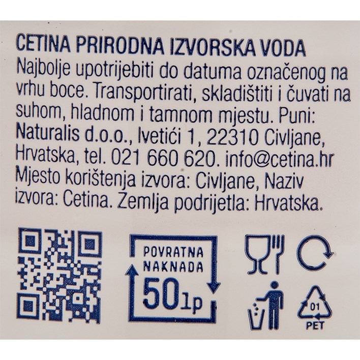 VODA PRIRODNA NEGAZIRANA CETINA 1,5l PVC NATURALIS