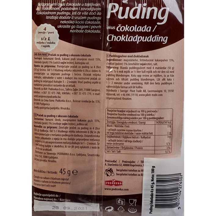 PUDING DOLCELLA ČOKOLADA 45g 3+1GRATIS PODRAVKA